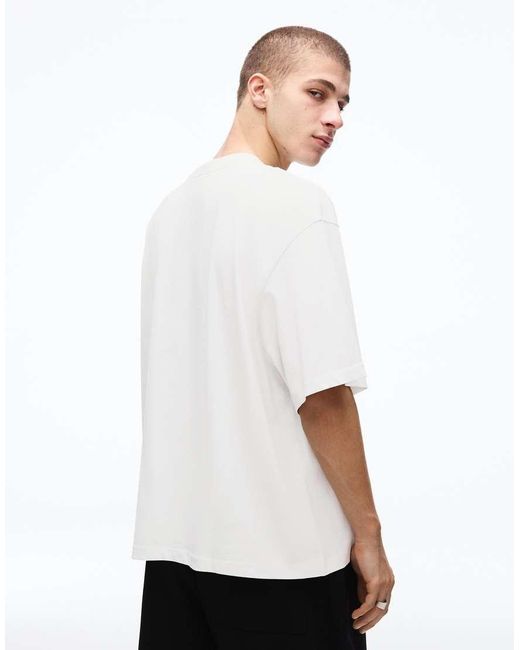 Bershka White Short Sleeve Boxy Oversized Print T-shirt for men