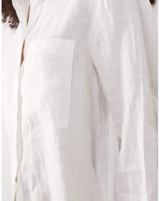 Mango White 100% Linen Classic Shirt