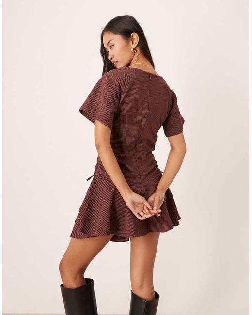 ASOS Red Short Sleeve Mini Dress With Ruching Tie Waist Detail