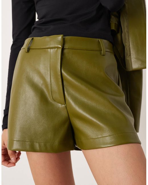 ASOS Green Tailored Faux Leather High Waisted Shorts Co-ord