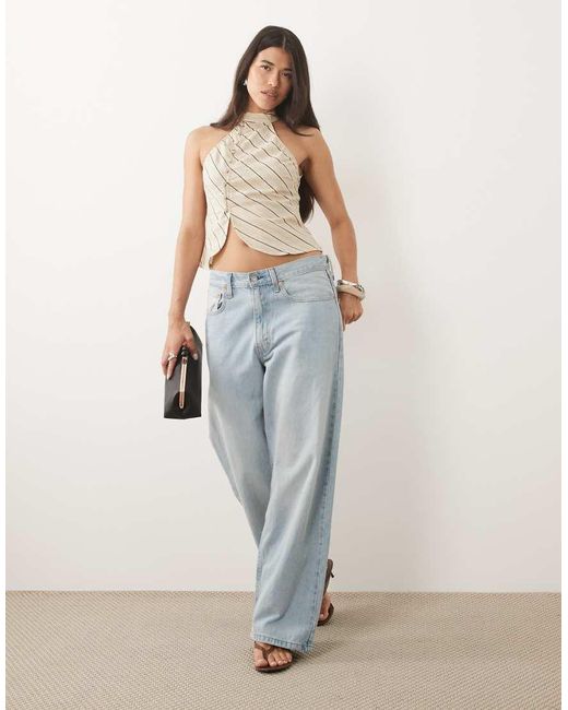 Motel Metallic iggya Asymetric Button High Neck Top