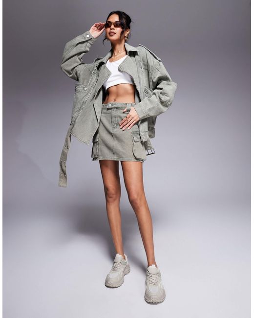 Liquor N Poker Gray – utility-minirock aus jeansstoff