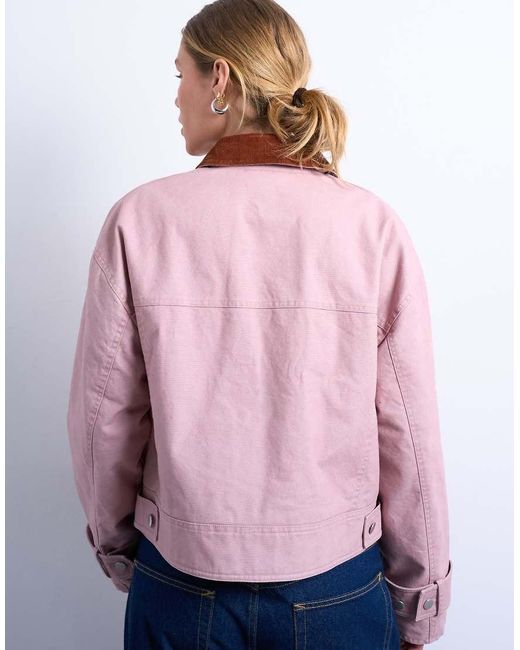 TOPSHOP Pink Patch Pocket Barn Jacket With Contrast Collar