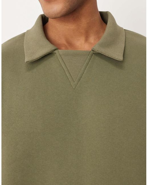 ASOS Green Relaxed Polo Sweatshirt With Ribbed Collar for men