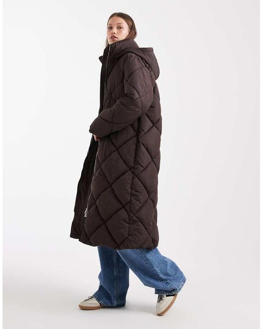 Miss Selfridge Blue Quilted Hooded Maxi Puffer Coat