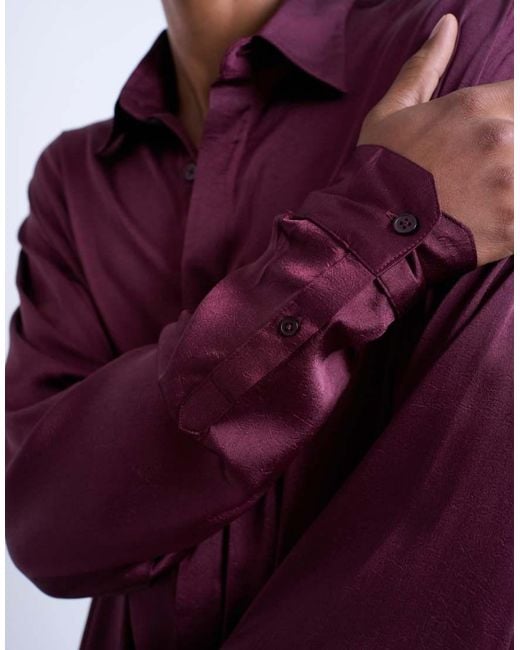 Topman Purple Oversized Fit Sateen Shirt for men