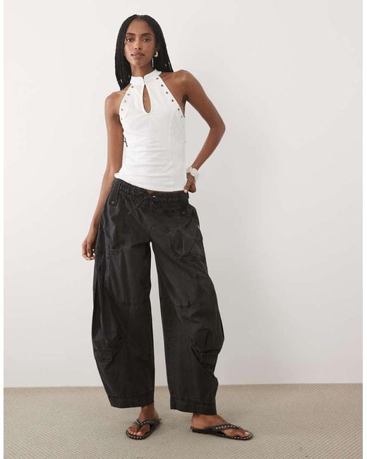 ASOS White Stand Up Collar With Keyhole Top