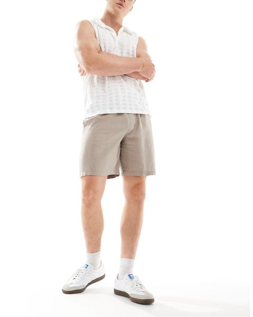 New Look Gray Linen Blend Pull On Shorts for men