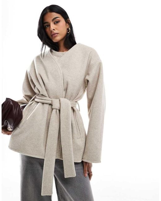 ASOS Natural Belted Collarless Formal Coat