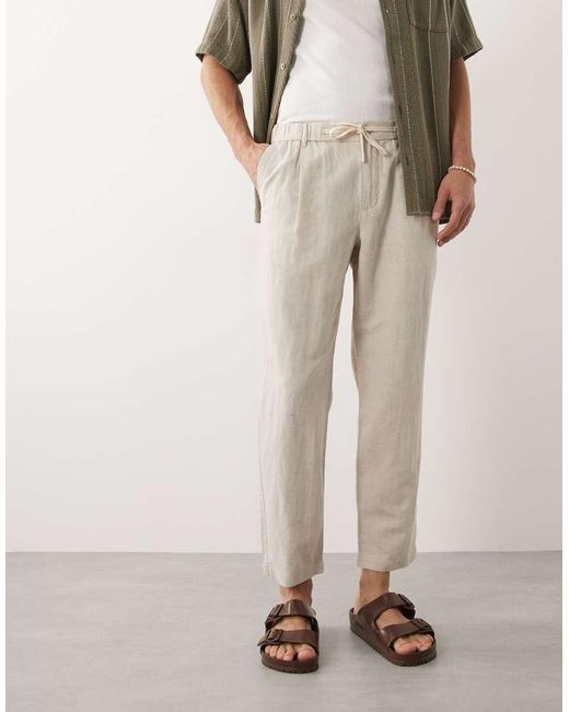 Mango Natural Linen Mix Relaxed Fit Elasticated Draw String Waist Trousers for men