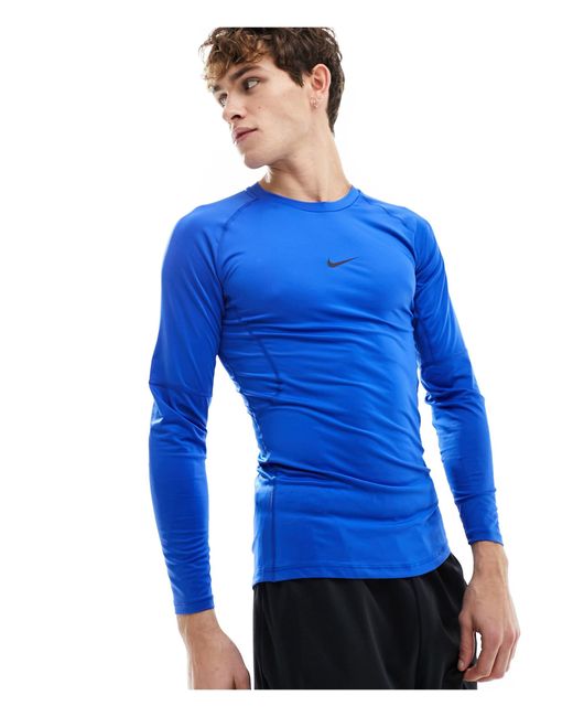 Nike - pro training - top a maniche lunghe attillato reale di Nike in Blue da Uomo