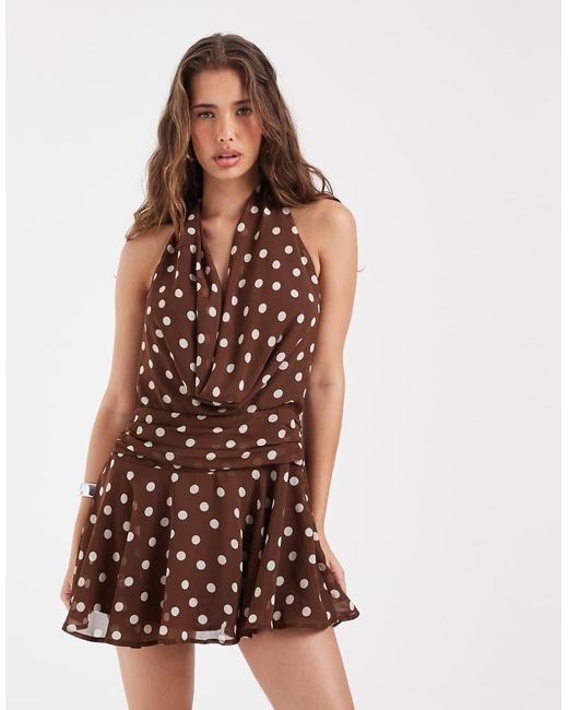 BRONZE SNAKE White Ricky Cowl Neck Mini Polka Dot Dress