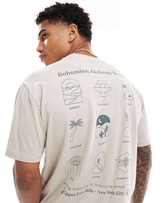 Only & Sons Gray Relaxed Fit T-shirt With Bohemian Back Print for men