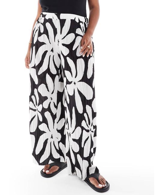 Vero Moda Broek Van Plissé Met Hoge Taille, Wijde Pijpen En Print in het White