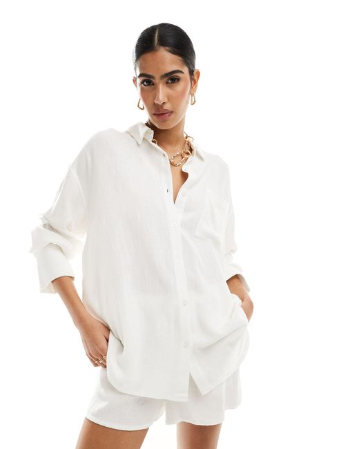 4th & Reckless White Oversized Linen Look Shirt Co-ord