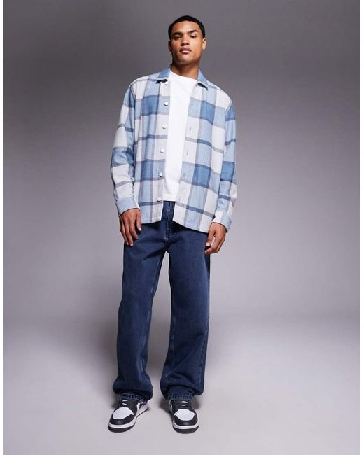 Boss Blue Locky Oversized Fit Heavyweight Checked Overshirt for men