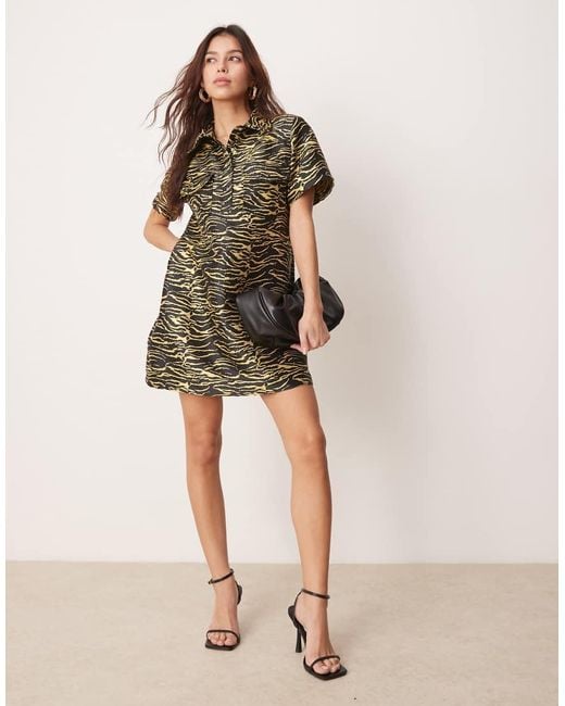 Ghospell Natural Zebra Print Mini Dress