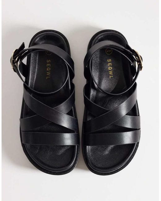 SEQWL Black Strappy Flatform Sandals