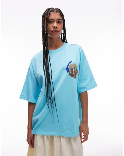 TOPSHOP Blue Graphic Abstract Back Print Oversized Tee