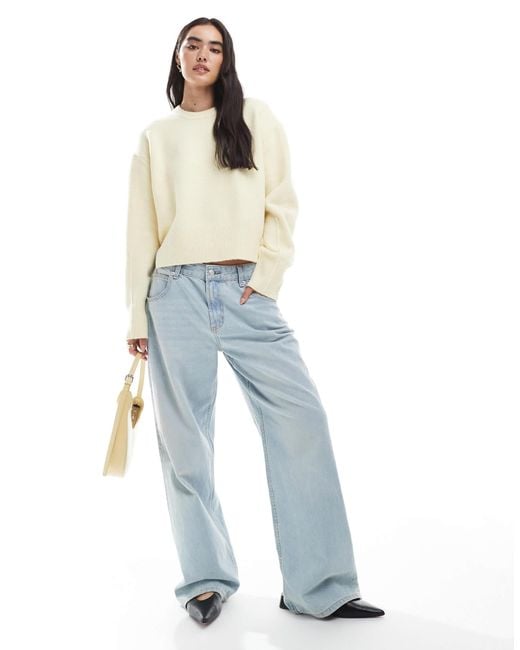 ASOS Natural Boxy Crew Neck Jumper With Side Split Detail