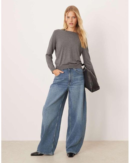 Mango Gray Round Neck Lightweight Jumper