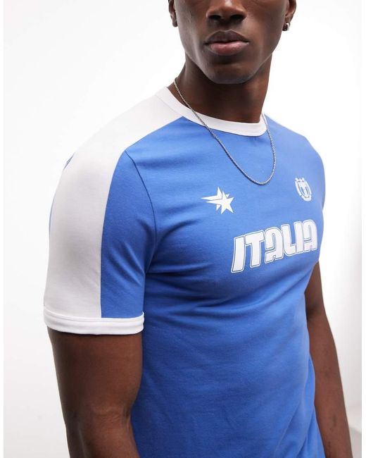 ASOS Blue Muscle Ringer T-shirt With Italia Football Graphic for men