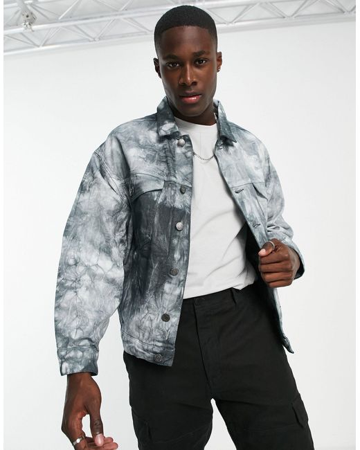 River Island Black Oversized Tie Dye Jacket for men