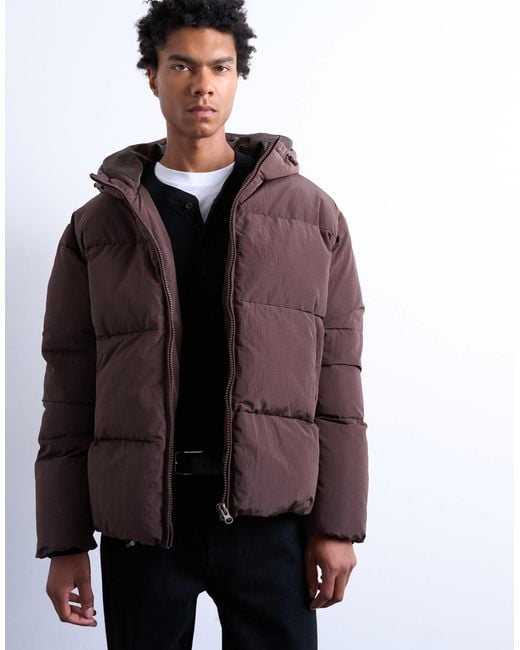 Topman Purple Textured Puffer Jacket for men