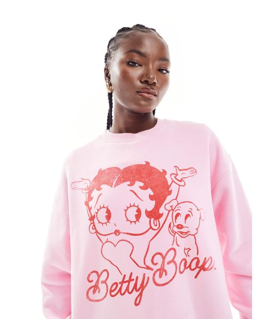 Cotton On Pink Classic Crew Sweatshirt With Betty Boop Graphic