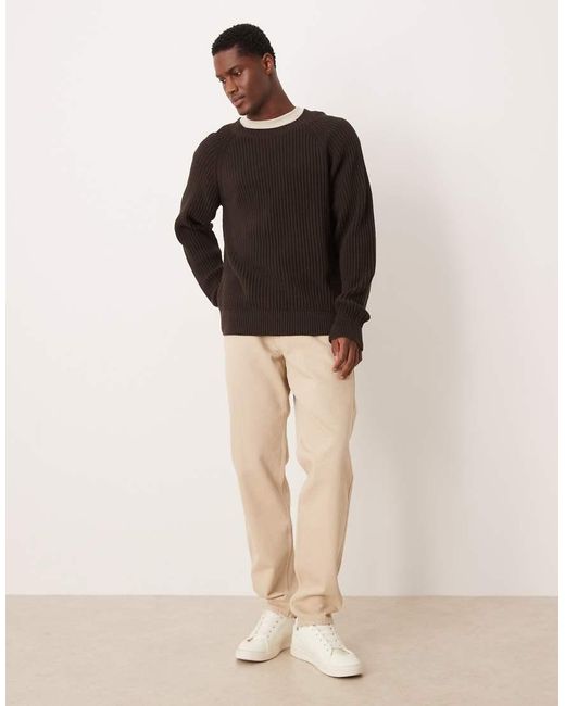 SELECTED Brown Ribbed Jumper With Raglan Sleeves for men