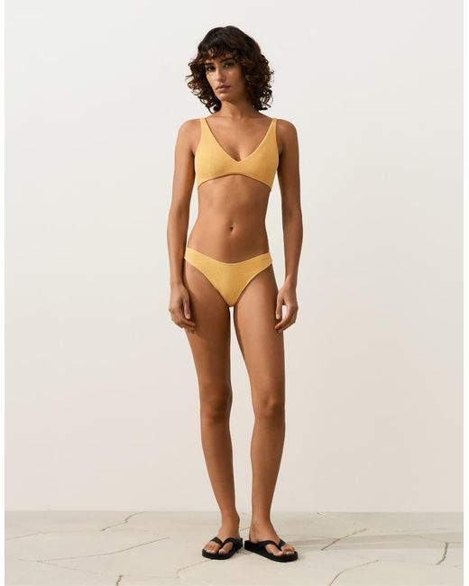 Oysho Brown U-Cut Crinkle Brazilian Bikini Briefs