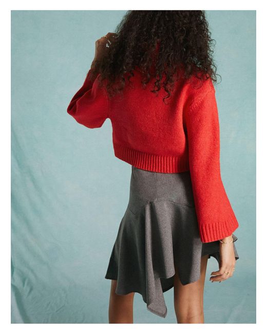Miss Selfridge Red Chunky Soft Knit Turtle Neck Sweater