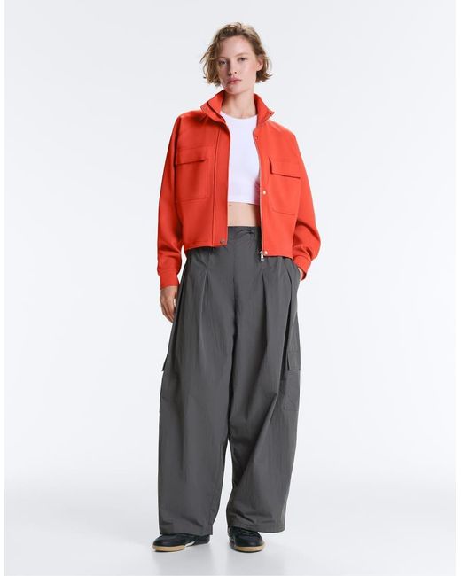 Oysho Red Long Nylon Cargo Trousers