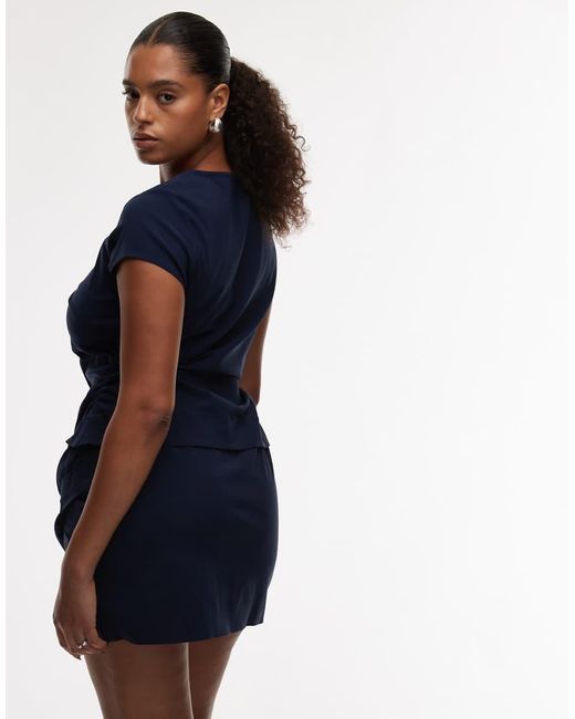 ASOS Blue Asos Design Curve Cap Sleeve Wrap Skirt Mini Dress