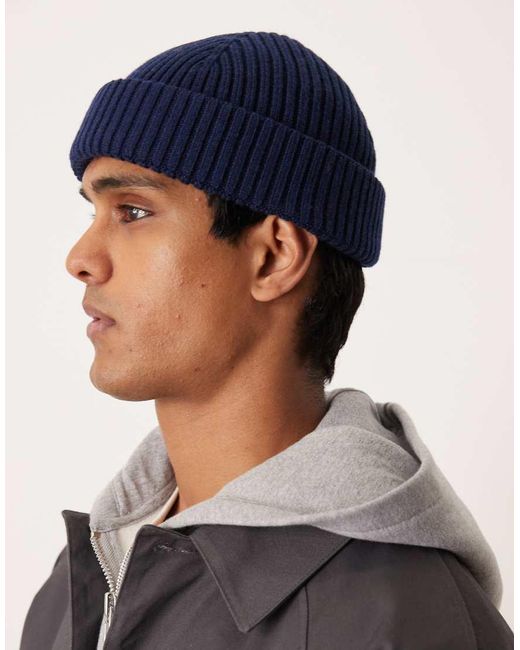 ARKET Premium Geribbelde Korte Beanie Met Hoog Wolpercentage in het Blue voor heren