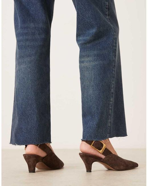 ASOS Blue Shiloh Large Buckle Detail Slingback Kitten Heel Shoes