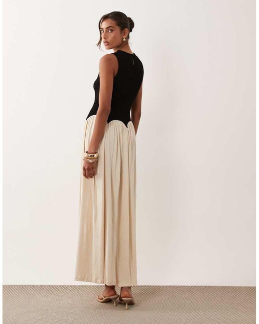 ASOS Natural Colour Block Crinkle Midi Dress
