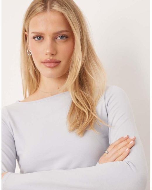 Mango White Cotton Rich Boat Neck Long Sleeve Top