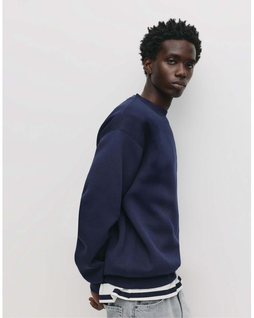 Pull&Bear Basic Sweatshirt Mit Rundausschnitt in Blue für Herren
