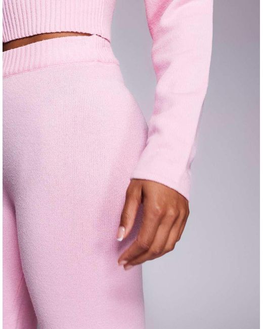 Aria Cove Pink Knitted Boxer Style Button Detail Wide Leg Trouser Co-ord