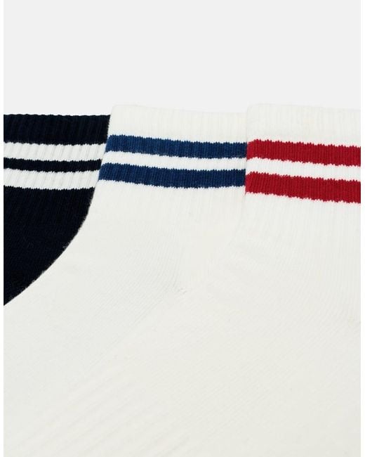 Pull&Bear White Pack Of 3 Pairs Of Striped Socks for men