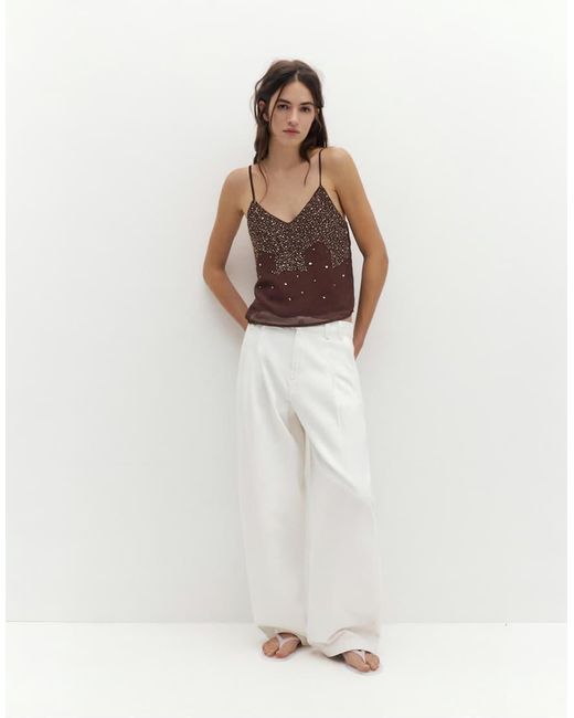 Pull&Bear Brown Sequined Strappy Top
