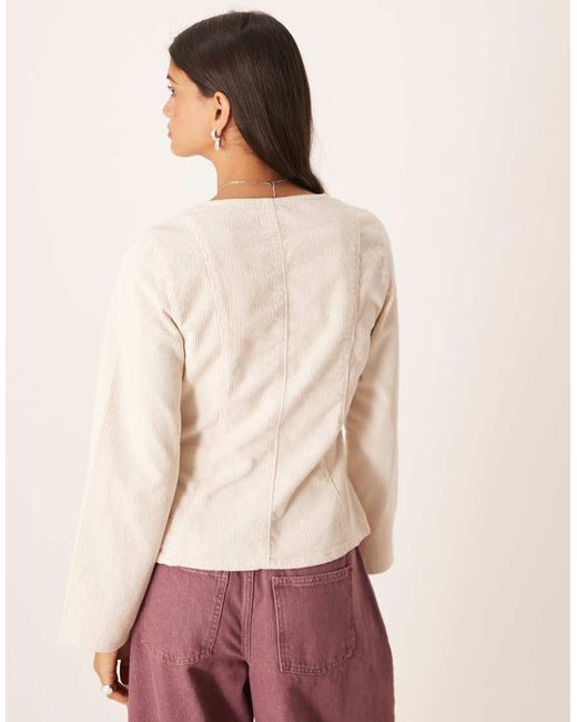 ASOS Natural Long Sleeve Corduroy Top With Cinched Waist