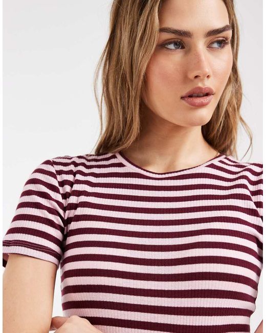 Pieces Red Short Sleeve Ribbed T-shirt