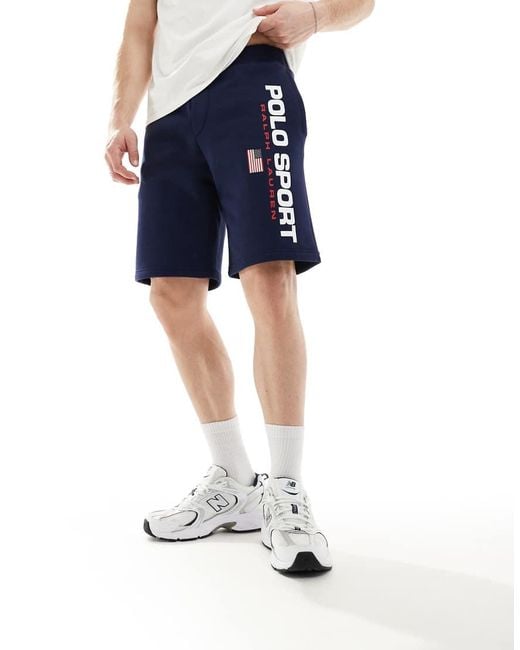 Polo Ralph Lauren Blue Sport Capsule Large Flag Logo Sweat Shorts for men