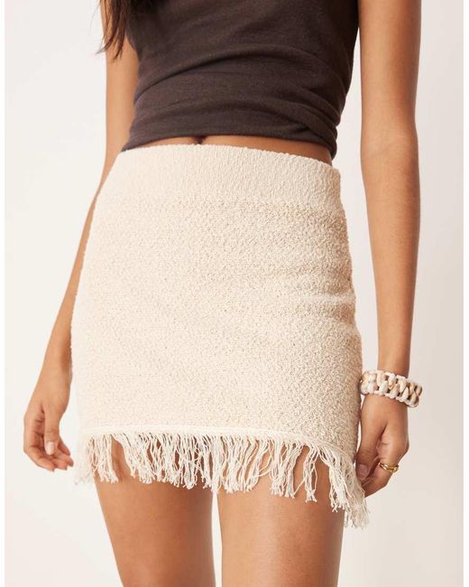 ASOS Natural Boucle Fringe Hem Mini Skirt