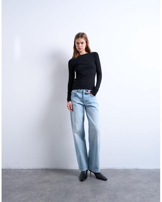 Top épuré à manches longues TOPSHOP en coloris Black