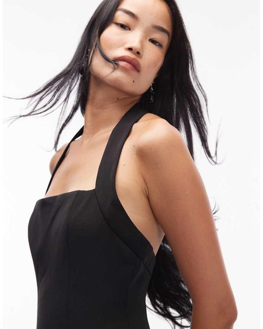 HEIRESS BEVERLY HILLS Black Structured Halterneck Drop Waist Detail Maxi Dress