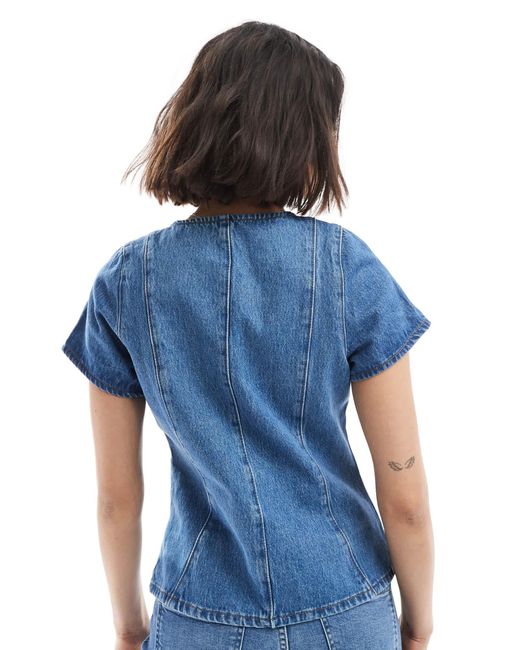ASOS Blue – vorne gebundenes, kurzärmliges denim-oberteil