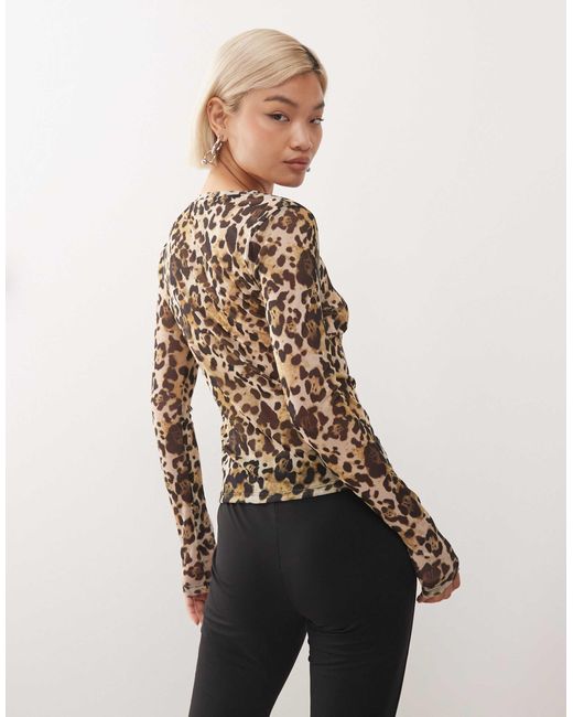 Noisy May Natural – netzstoff-oberteil mit leopardenmuster